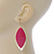 Pink Enamel Leaf Drop Earrings In Gold Tone - 70mm L - view 5