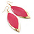 Pink Enamel Leaf Drop Earrings In Gold Tone - 70mm L - view 3