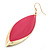 Pink Enamel Leaf Drop Earrings In Gold Tone - 70mm L - view 4