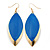 Royal Blue Enamel Leaf Drop Earrings In Gold Tone - 70mm L