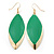 Green Enamel Leaf Drop Earrings In Gold Tone - 70mm L