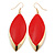 Red Enamel Leaf Drop Earrings In Gold Tone - 70mm L