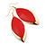 Red Enamel Leaf Drop Earrings In Gold Tone - 70mm L - view 3
