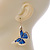 Lightweight Blue Enamel Butterfly Drop Earrings In Gold Tone - 60mm L - view 5