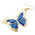 Lightweight Blue Enamel Butterfly Drop Earrings In Gold Tone - 60mm L - view 3