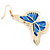 Lightweight Blue Enamel Butterfly Drop Earrings In Gold Tone - 60mm L - view 4