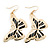 Lightweight Black/ Grey/ White Enamel Butterfly Drop Earrings In Gold Tone - 60mm L - view 3
