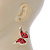 Lightweight Red Enamel Butterfly Drop Earrings In Gold Tone - 60mm L - view 3