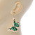Lightweight Green Enamel Butterfly Drop Earrings In Gold Tone - 60mm L - view 3