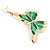 Lightweight Green Enamel Butterfly Drop Earrings In Gold Tone - 60mm L - view 5