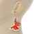 Lightweight Orange Enamel Butterfly Drop Earrings In Gold Tone - 60mm L - view 3