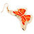 Lightweight Orange Enamel Butterfly Drop Earrings In Gold Tone - 60mm L - view 5