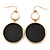 White/ Black Enamel Double Disk Drop Earrings In Gold Tone - 55mm L