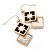 Black/ Silver Two Square Drop Earrings In Gold Tone - 40mm L - view 6