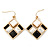 Black/ Silver Glass Bead Square Geometric Drop Earrings In Gold Tone - 40mm L - view 6