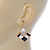 Black/ Silver Glass Bead Square Geometric Drop Earrings In Gold Tone - 40mm L - view 5