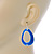 Blue Enamel Cut Out Oval Drop Earrings In Silver Tone - 40mm L - view 5