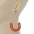 Statement Orange Bead, Crystal Chain Teardrop Earrings In Gold Tone - 85mm L - view 3