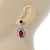 Prom/ Bridal Red/ Clear Austrian Crystal Oval Drop Earrings In Rhodium Plating - 38mm L - view 6