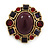 Vintage Inspired Plum/ Burgundy/ Red Crystal, Oval Clip On Earrings In Antique Gold Tone - 35mm L - view 2