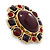 Vintage Inspired Plum/ Burgundy/ Red Crystal, Oval Clip On Earrings In Antique Gold Tone - 35mm L - view 3