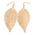 Gold Plated Filigree Leaf Drop Earrings - 85mm L