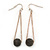 Black Ball With Gold Tone Chain Drop Earrings - 65mm L