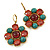 Turquoise, Pink Glass Stone Floral Drop Earrings With Leverback Closure In Gold Tone - 50mm L - view 7
