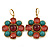 Turquoise, Pink Glass Stone Floral Drop Earrings With Leverback Closure In Gold Tone - 50mm L - view 8