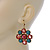 Turquoise, Pink Glass Stone Floral Drop Earrings With Leverback Closure In Gold Tone - 50mm L - view 5