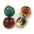 Vintage Inspired Teal/ Burgundy Double Button Drop Clip On Earrings In Antique Gold Tone - 35mm L - view 2