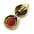 Vintage Inspired Teal/ Burgundy Double Button Drop Clip On Earrings In Antique Gold Tone - 35mm L - view 5