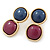 Purple/ Cobalt Blue Acrylic Double Button Stud Earrings In Gold Tone - 30mm L - view 6