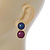 Purple/ Cobalt Blue Acrylic Double Button Stud Earrings In Gold Tone - 30mm L - view 5