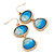 Blue Textured Glass Stone Double Oval Drop Earrings In Gold Tone - 50mm L - view 6