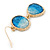 Blue Textured Glass Stone Double Oval Drop Earrings In Gold Tone - 50mm L - view 4