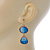 Blue Textured Glass Stone Double Oval Drop Earrings In Gold Tone - 50mm L - view 5