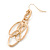 Gold Tone, Textured Oval Link Contemporary Drop Earrings - 65mm L - view 3
