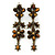 Long Vintage Inspired Brown Acrylic Bead Floral Drop Clip On Earrings In Antique Gold Tone - 85mm L
