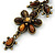 Long Vintage Inspired Brown Acrylic Bead Floral Drop Clip On Earrings In Antique Gold Tone - 85mm L - view 3