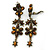 Long Vintage Inspired Brown Acrylic Bead Floral Drop Clip On Earrings In Antique Gold Tone - 85mm L - view 5