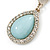 Light Blue Glass Crystal Teardrop Earrings In Gold Tone - 45mm L - view 3