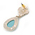 Light Blue Glass Crystal Teardrop Earrings In Gold Tone - 45mm L - view 5