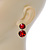 Double Red Glass Stone Stud Earring In Gold Tone - 27mm L - view 6