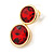Double Red Glass Stone Stud Earring In Gold Tone - 27mm L - view 3