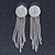 Silver Tone Clear Austrian Crystal Pave Set Button with Multi Chain Drop Earrings - 60mm L - view 9