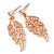 Delicate Clear Austrian Crystal Leaf Drop Earrings In Rose Gold Tone - 40mm L - view 7
