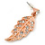 Delicate Clear Austrian Crystal Leaf Drop Earrings In Rose Gold Tone - 40mm L - view 3