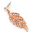 Delicate Clear Austrian Crystal Leaf Drop Earrings In Rose Gold Tone - 40mm L - view 6