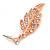 Delicate Clear Austrian Crystal Leaf Drop Earrings In Rose Gold Tone - 40mm L - view 5